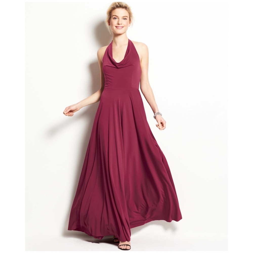 NWT Jersey Cowl Neck Halter Gown